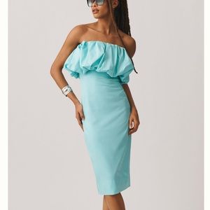 Anthropologie Let Me Be Slim Strapless Maxi Bubble Dress Hawaiian Blue